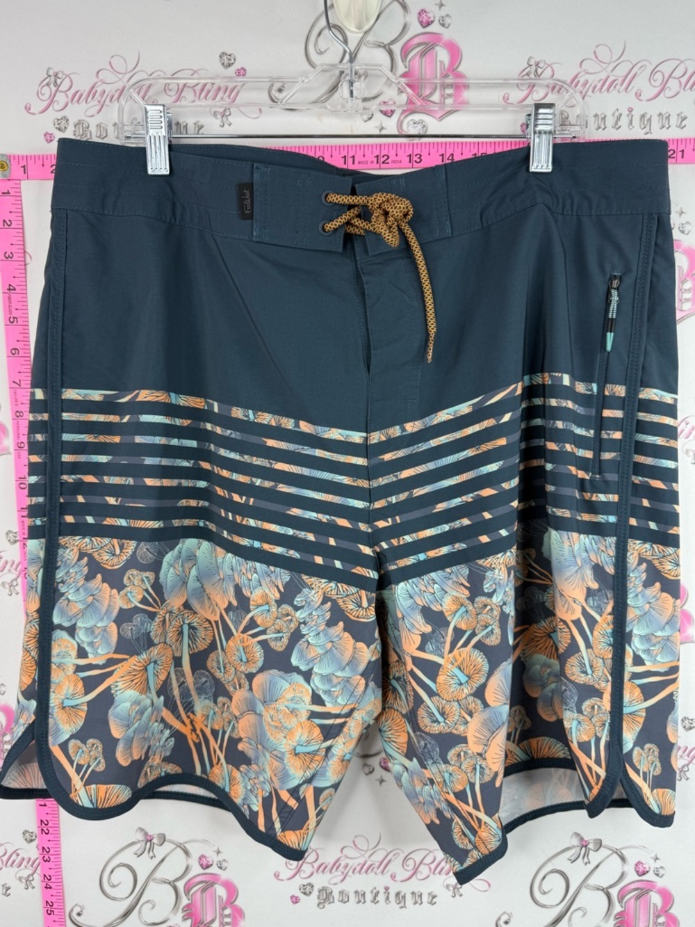 Far west swim board shorts mushroom Men's Floral Stripe Board Shorts - Navy